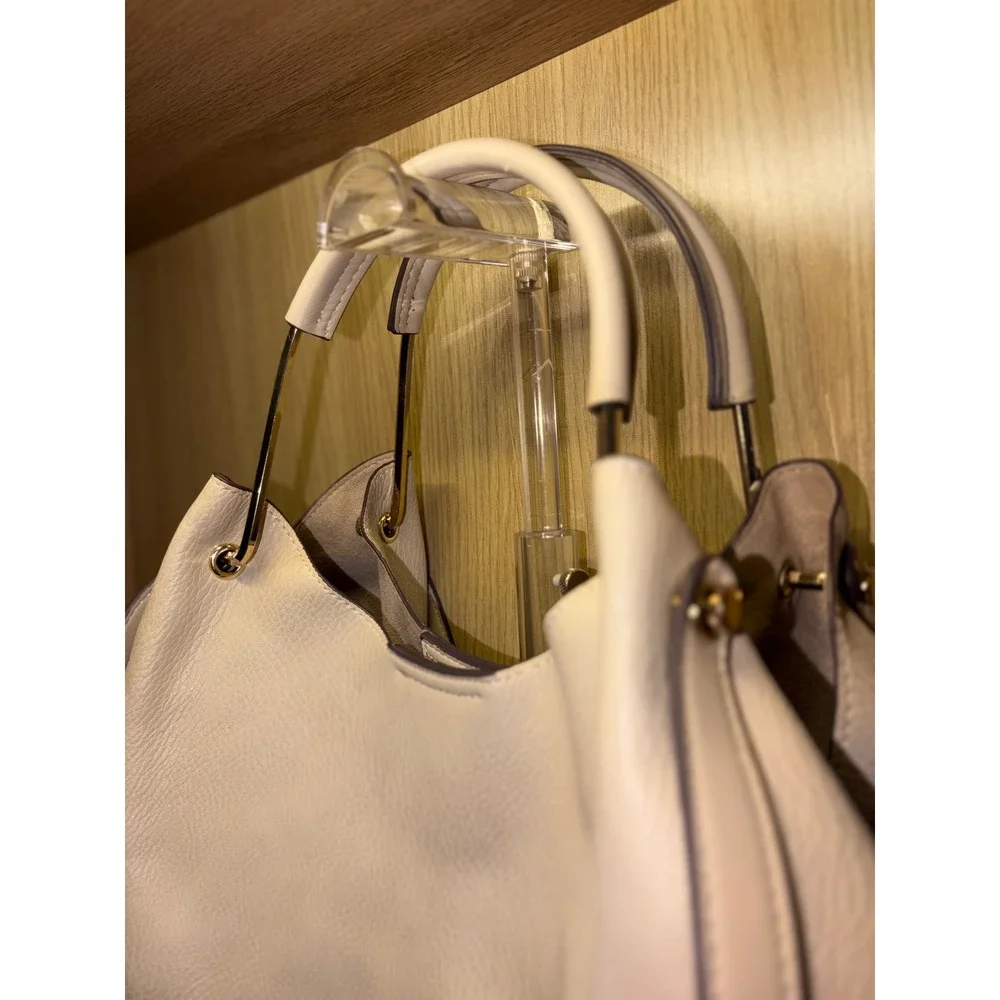 Sondra Roberts Squared Cream Pebbled Vegan Leather Hobo Bag Gold Hardware